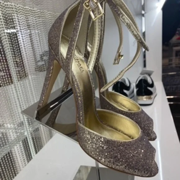 Michael kors gold silver glitter sand pump heels sandals new in box 6 7.5 8 MK - Picture 3 of 9